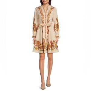 Jude Connally Petra Auburn Floral Stretch Poplin Mandarin Collar Belted Shift